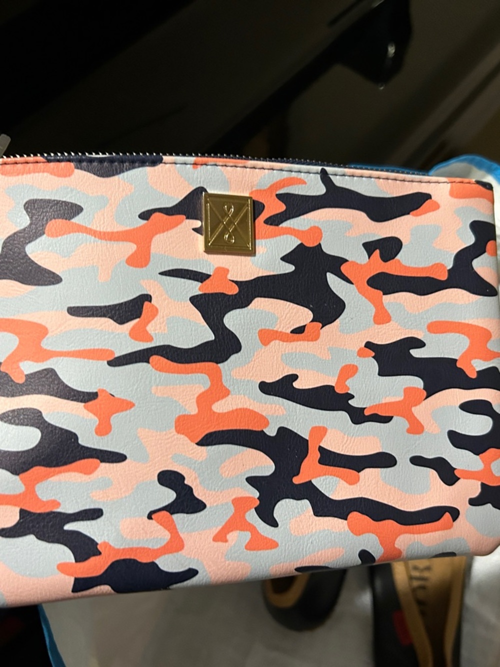 Michelle McDowell Camouflage Navy Lined Wristlet Gold Hardware